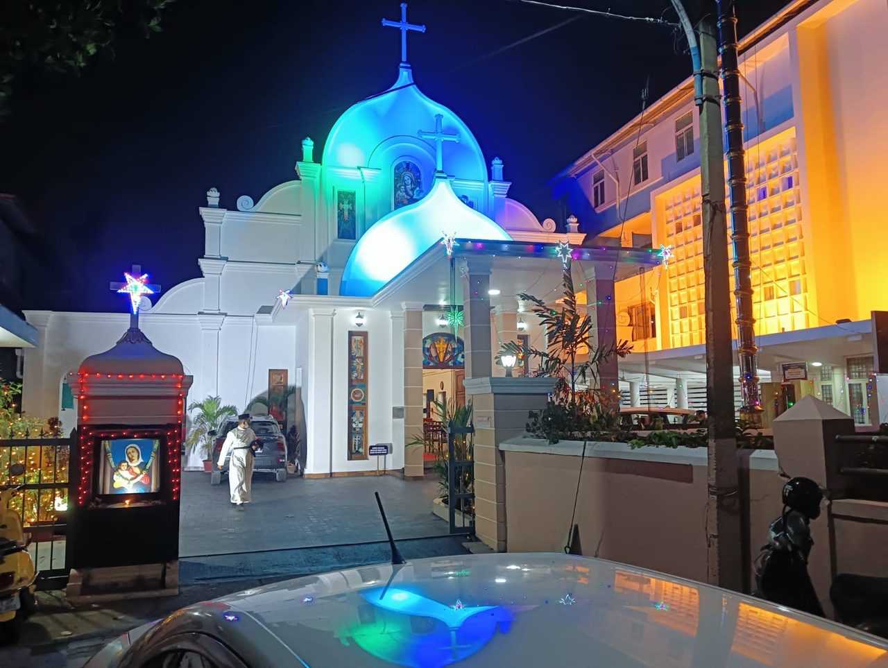 St. Mary's Orthodox Cathedral illuminated at night